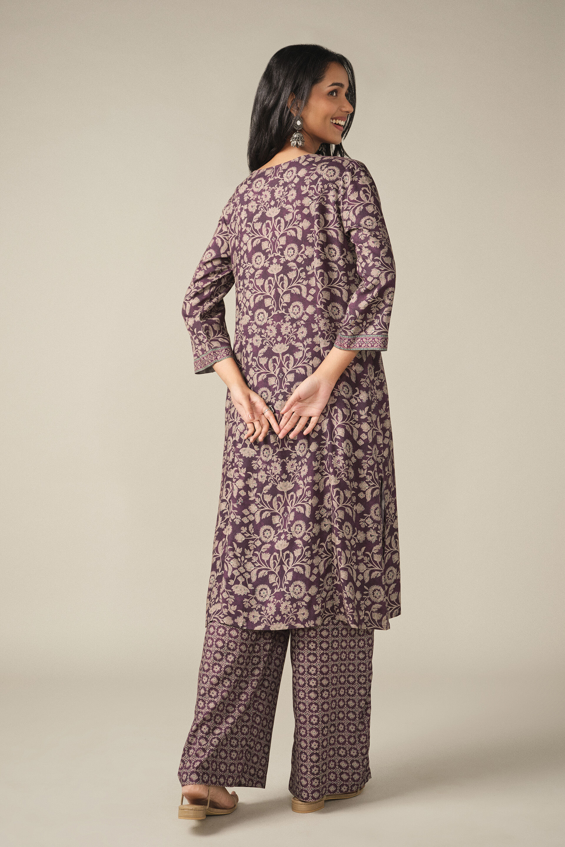 Floral Print Kurta Set in Purple, Purple, image 5